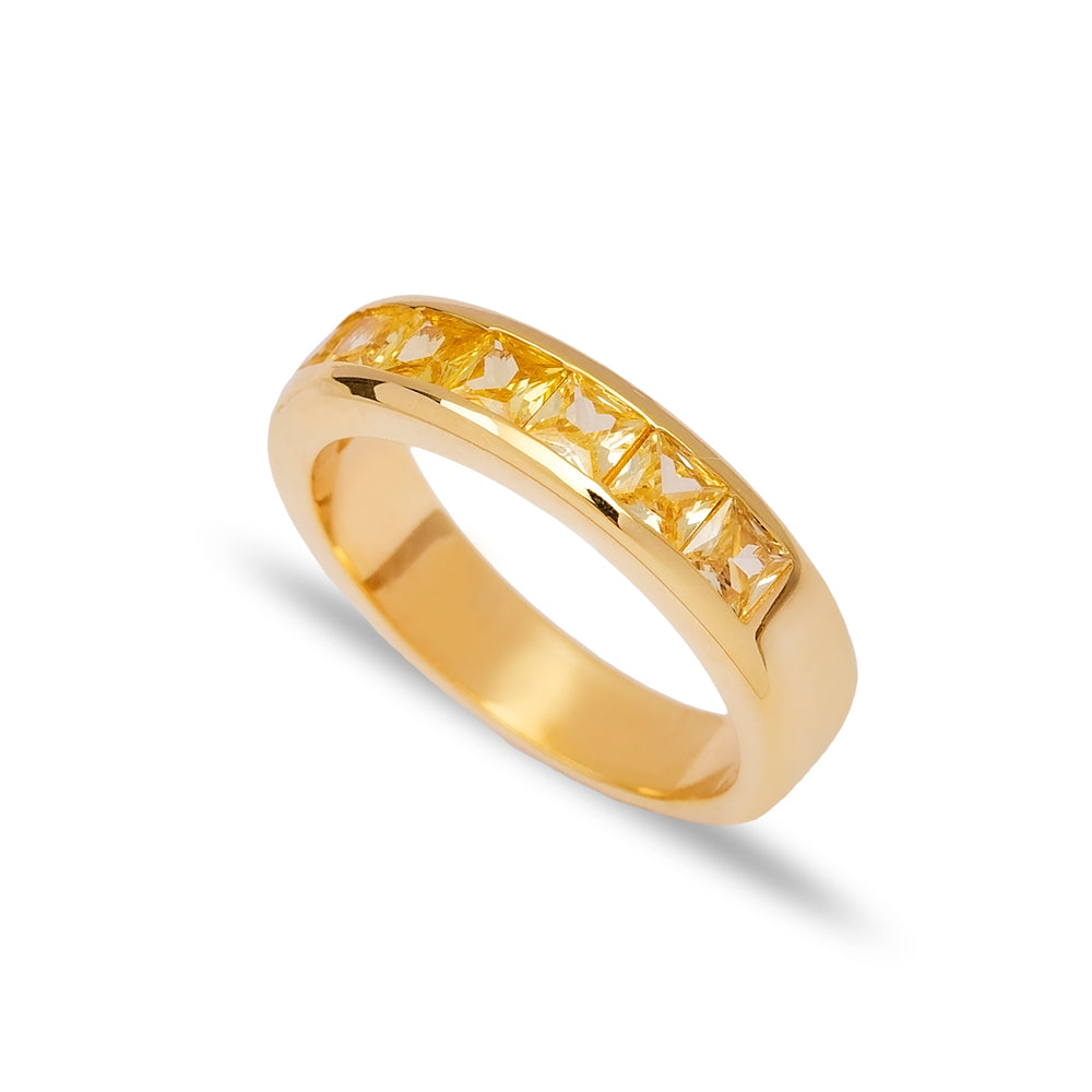 Elegant gold band ring with square-cut diamonds from Twin Jewellery