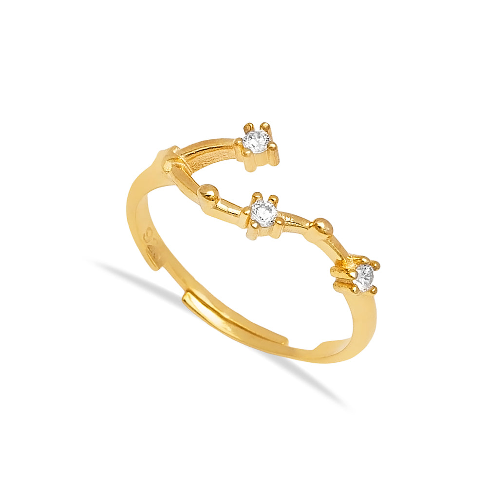 A beautiful golden Cancer zodiac ring featuring delicate cubic zirconia stars adorning the band, showcased against a plain white background.