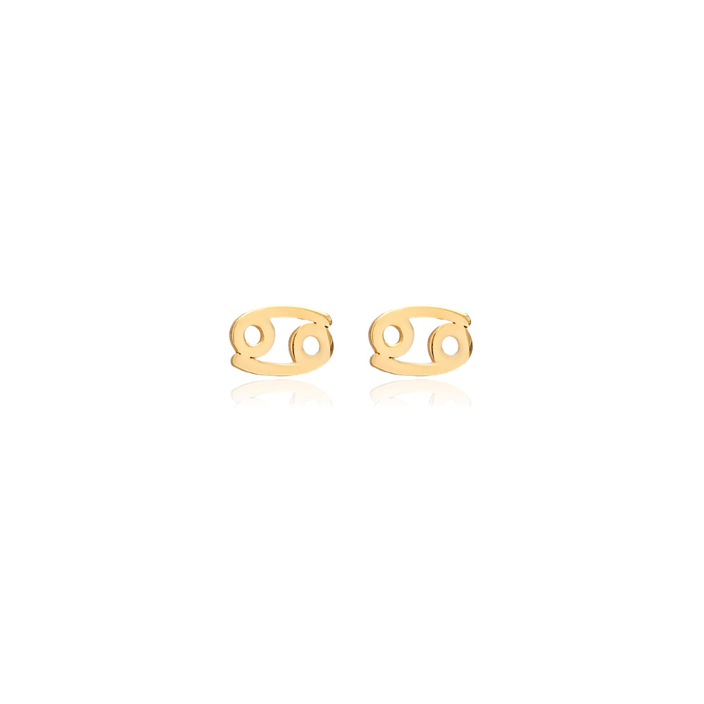 Gold-tone Cancer zodiac symbol earrings on a plain white background