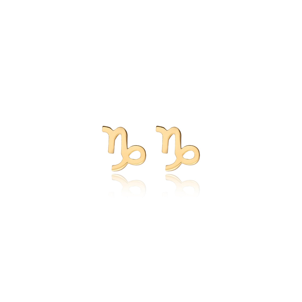Elegant Capricorn zodiac earrings crafted in gleaming gold. Minimalist astrological design for sophisticated style from Twin Jewellery.