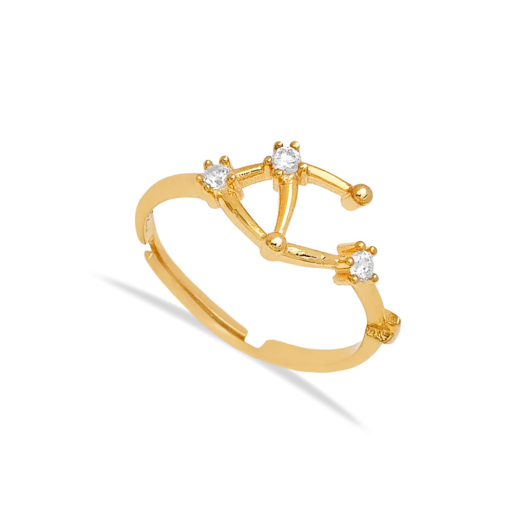 Elegant gold-tone Libra ring adorned with sparkling crystals, highlighting the sophisticated astrological design from Twin Jewellery.