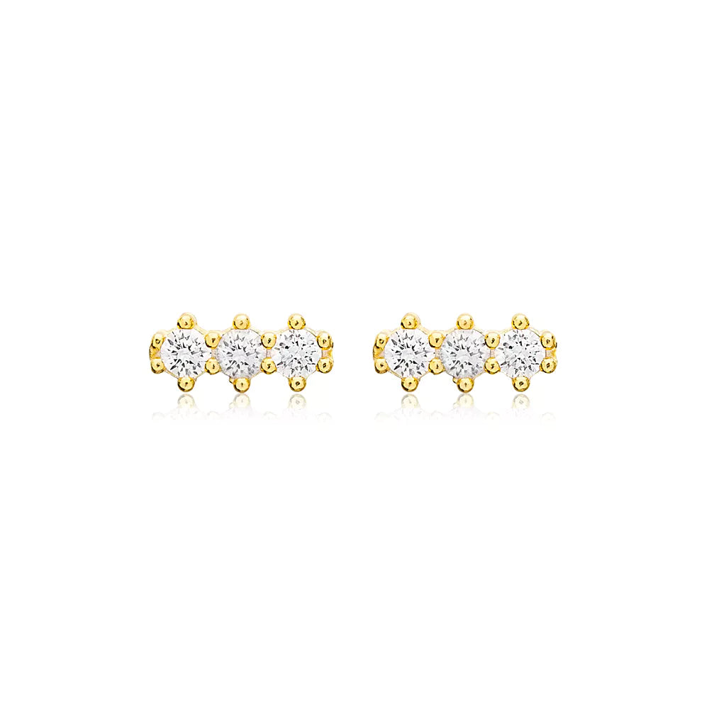 Minimalistic stone stud earrings from Twin Jewellery's Zodiac collection, featuring a simple floral design with delicate crystals.