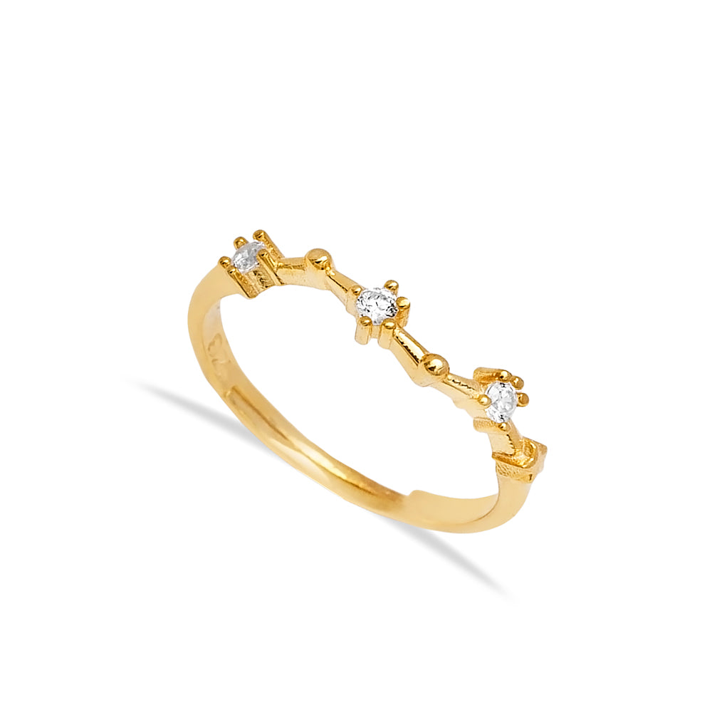 Elegant Zodiac-Inspired Ring with Sparkling Accents - Delicate gold-toned ring from Twin Jewellery's Pieces Collection featuring a subtle constellation-like design and glistening crystal embellishments.