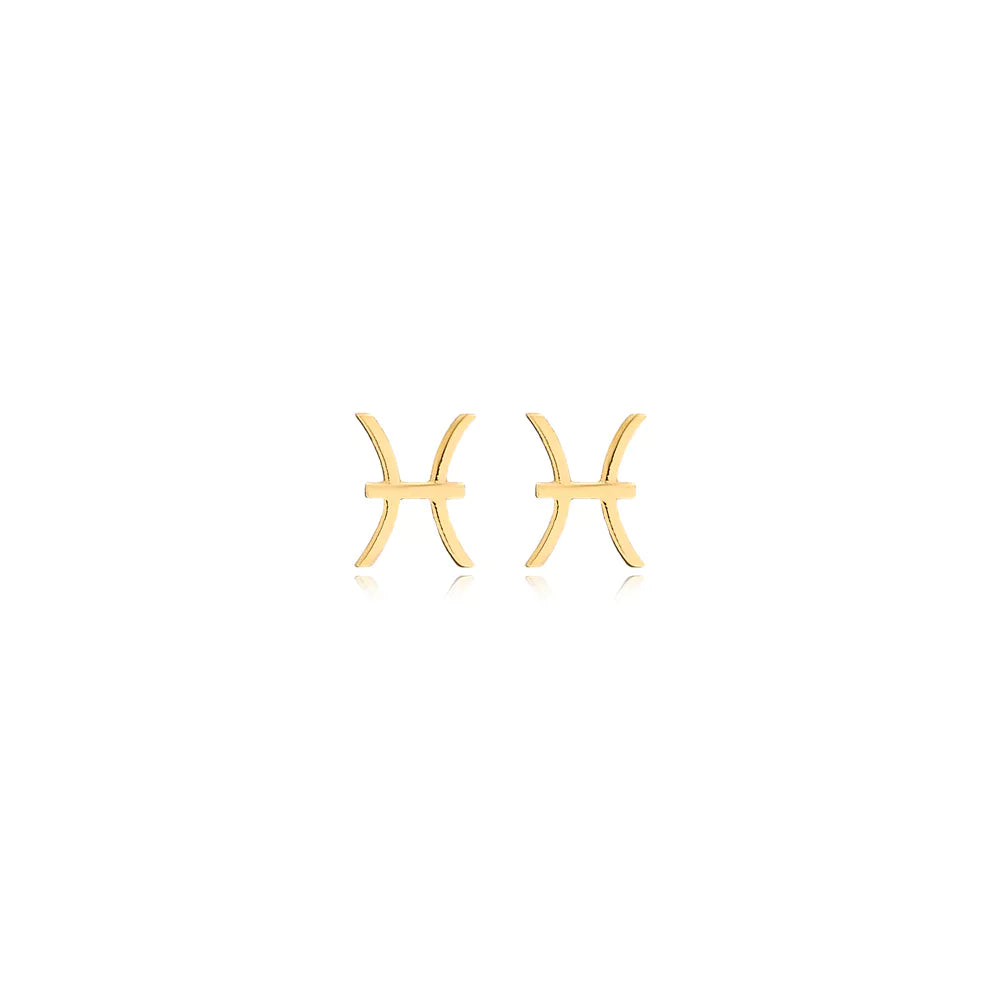 Zodiac Pisces symbol gold earrings, part of Twin Jewellery's Zodiac Collection