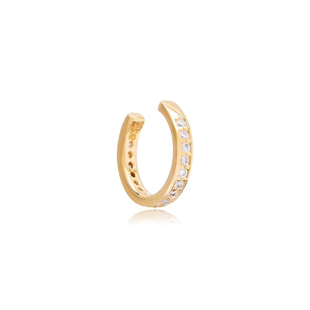 Minimalist gold single earring with delicate crystal accents from Twin Jewellery's collection.