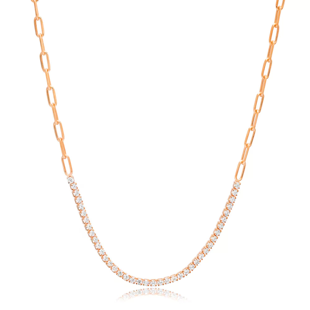 Elegant Rose Gold Tennis Necklace with Dazzling Crystal Accents