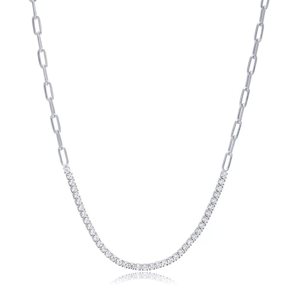 Elegant Sterling Silver Twist Tennis Necklace with Sparkling Cubic Zirconia Stones, Stylish Jewelry Accessory