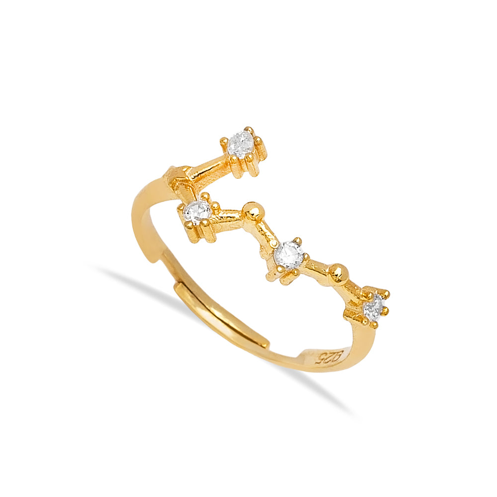 Elegant gold Virgo ring with dazzling gemstones, part of the Twin Jewellery zodiac collection.