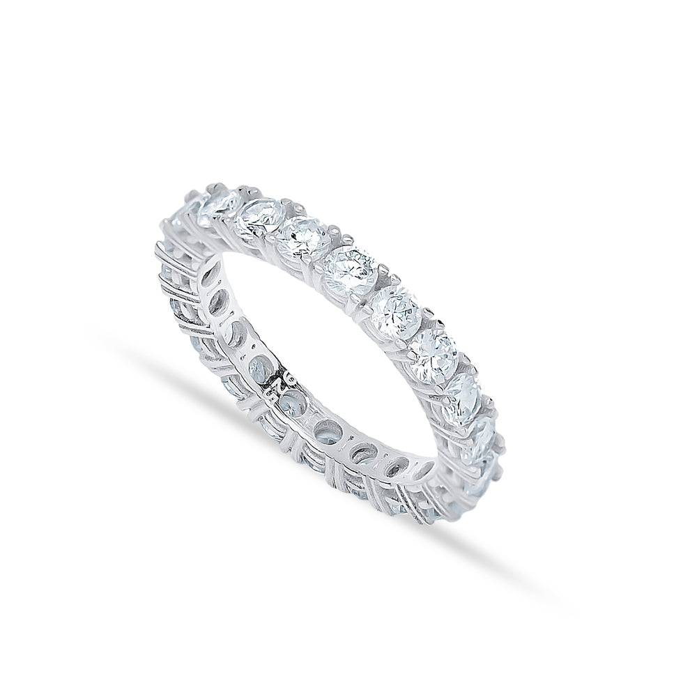 Gleaming Zirconia Band Ring - Elegant sterling silver ring adorned with sparkling zirconia stones for a sophisticated look.